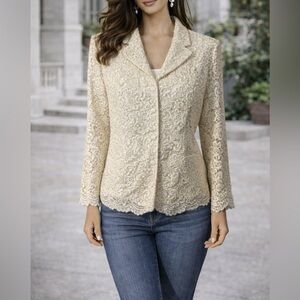 Talbots Suit Jacket Blazer Lace 12 Cream Wedding Church Party Cruise